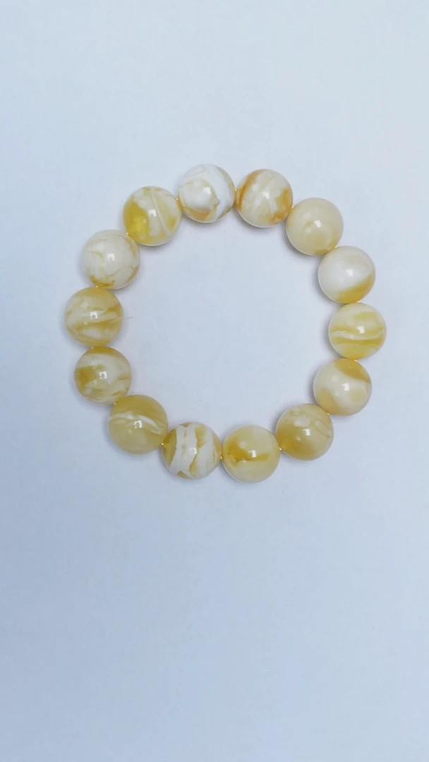 未镶嵌琥珀手链金妖白圆珠手串14mm