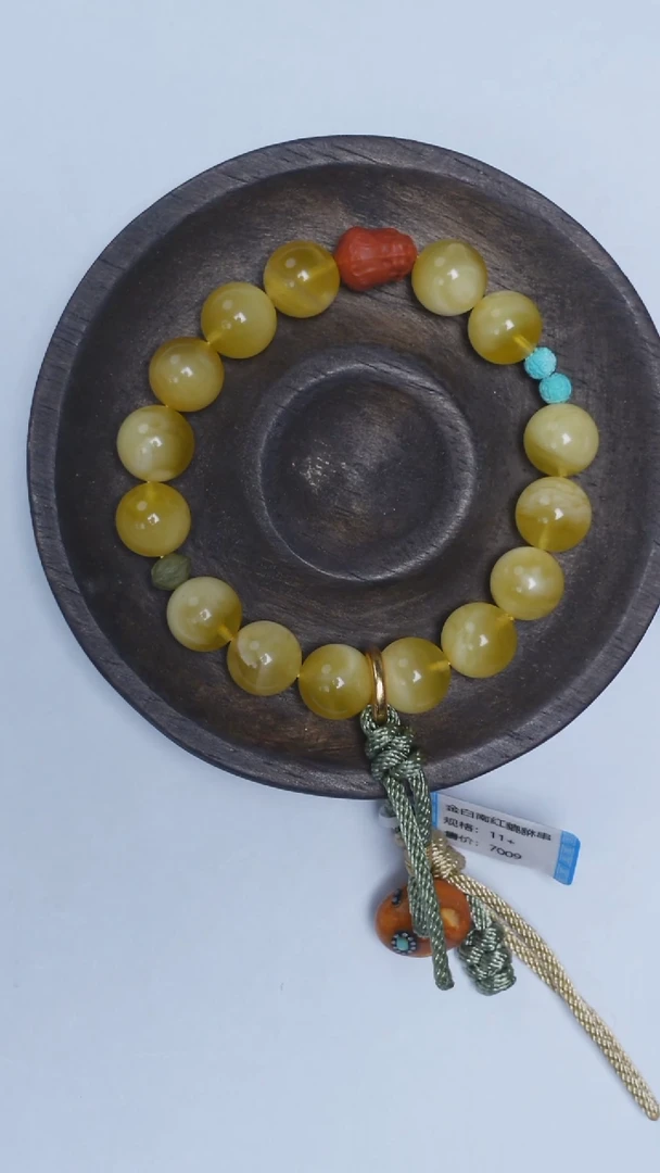 手链琥珀未镶嵌金白南红手串11mm