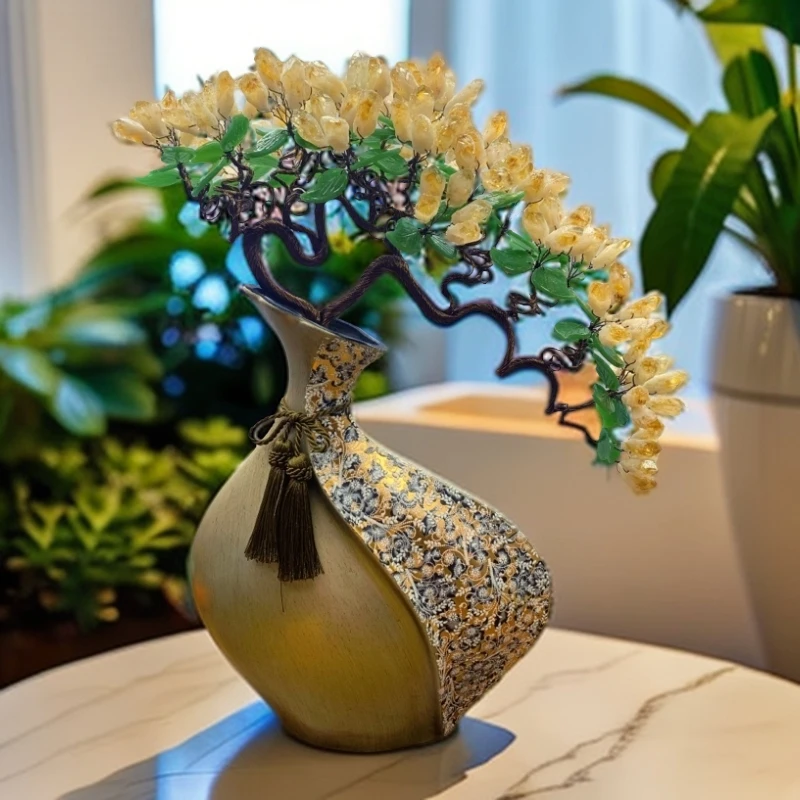 高档黄水晶创意陶瓷摆件客厅玄关电视柜聚财家居装饰品办公室招财