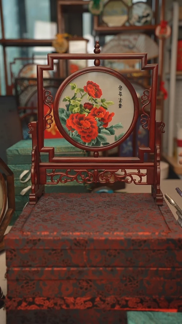 扇子摆件摆台双面绣花