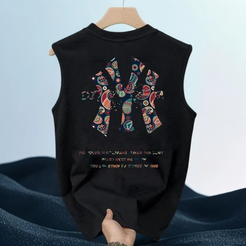 2025夏季新款美式纯棉无袖T恤男潮牌百搭宽松休闲卡通印花背心