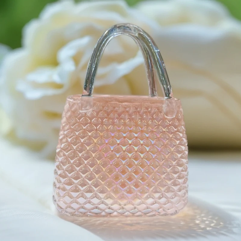 S新款粉色网格亮金包包轻奢风粉色家居餐桌客厅书房插花装饰摆件