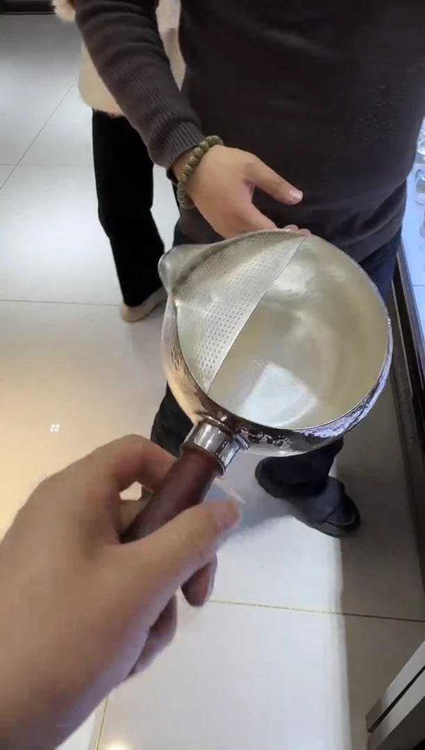 【闪购商品】足银999素面锤纹侧把煮茶器