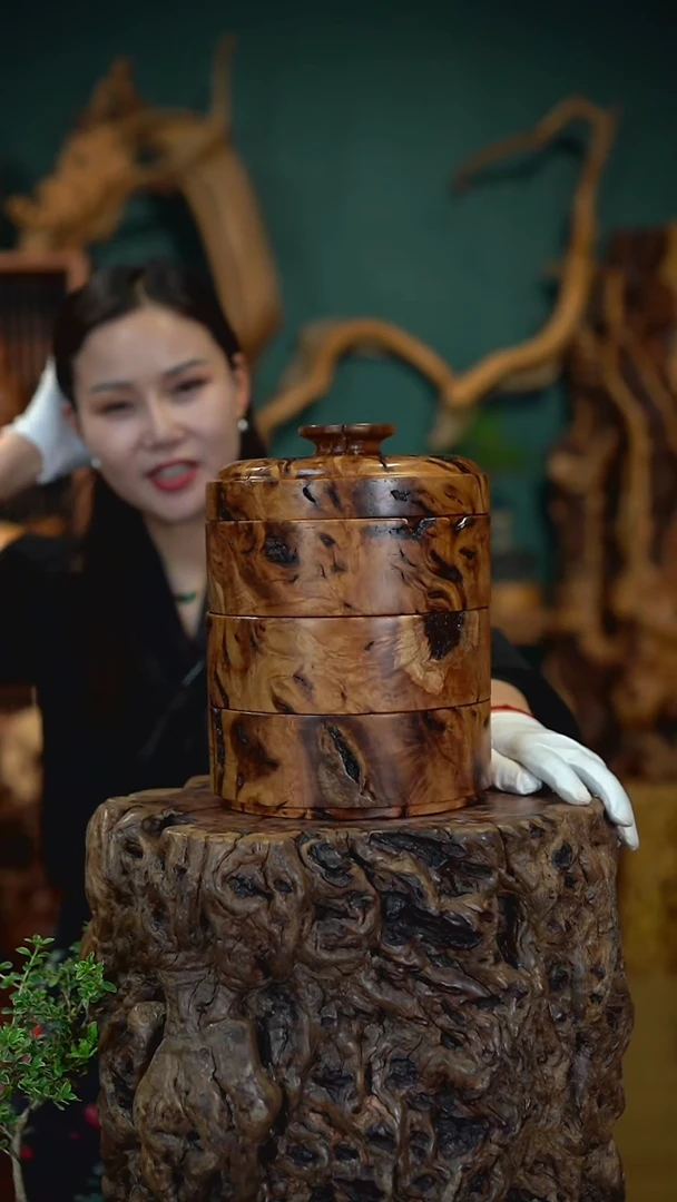 枣木雷击枣木三层收纳盒