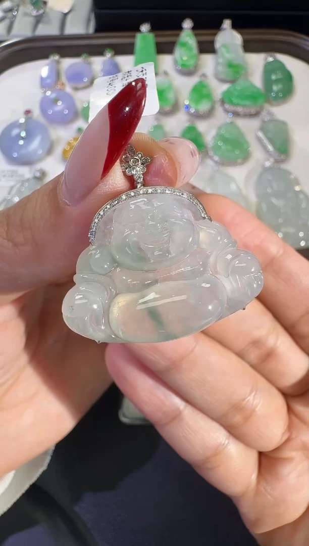 吊坠(不含链)18K金镶嵌翡翠【源头工厂】18k金钻石镶嵌