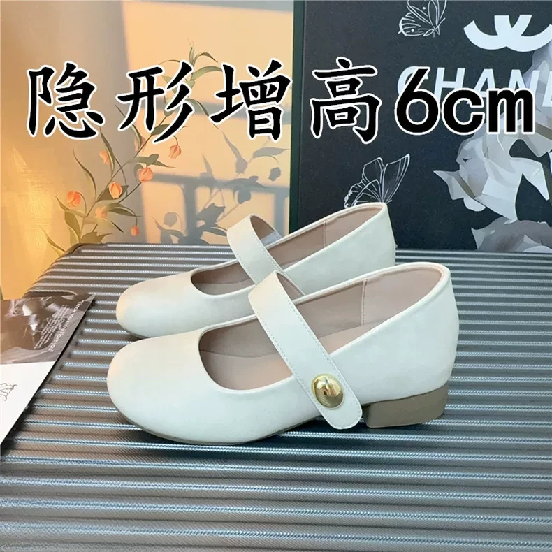 今年流行真皮玛丽珍鞋女2025新款内增高粗跟单鞋晚晚风豆豆勃肯鞋