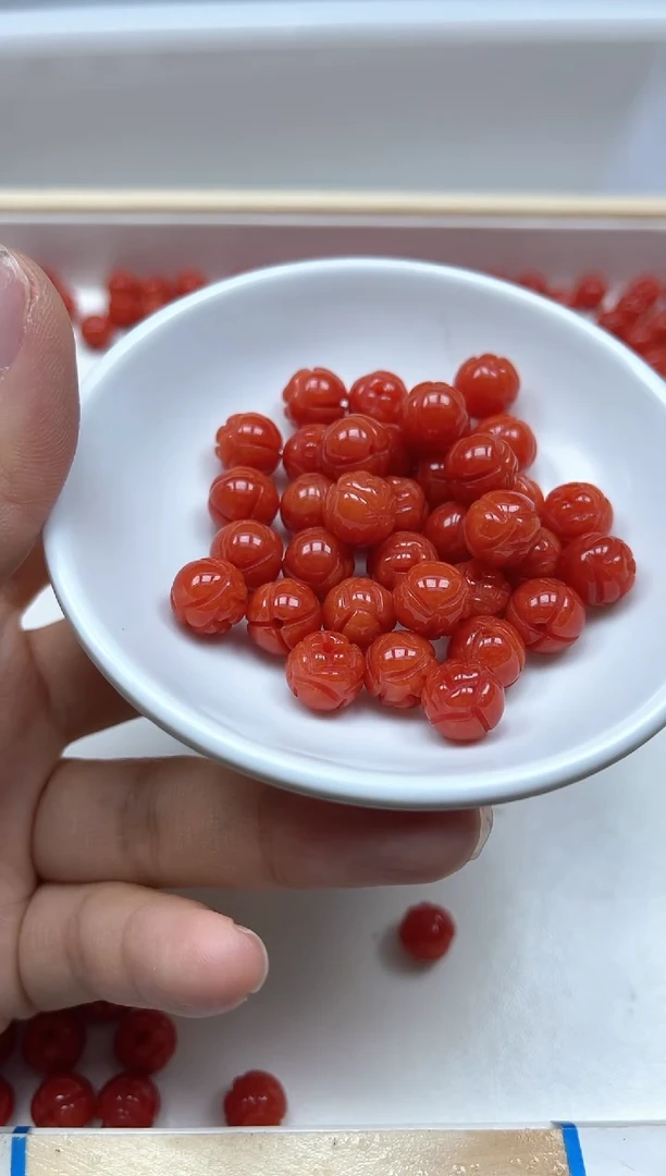 南红玛瑙散珠未镶嵌M596柿子南红 莲花珠10mm10个9.9元