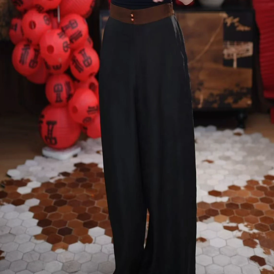 【凌宇】香云纱时尚松紧腰显瘦国风百搭宽松复古休闲中式设计师裤子