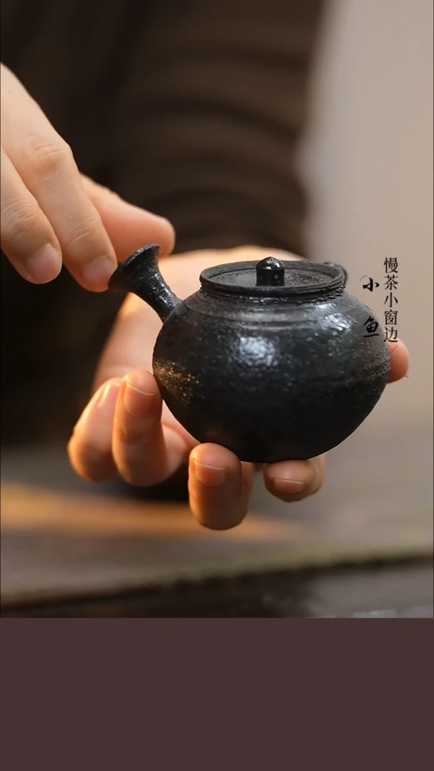 【铜拾社•慢茶小窗边】南蛮烧纯手工侧把黑色壶