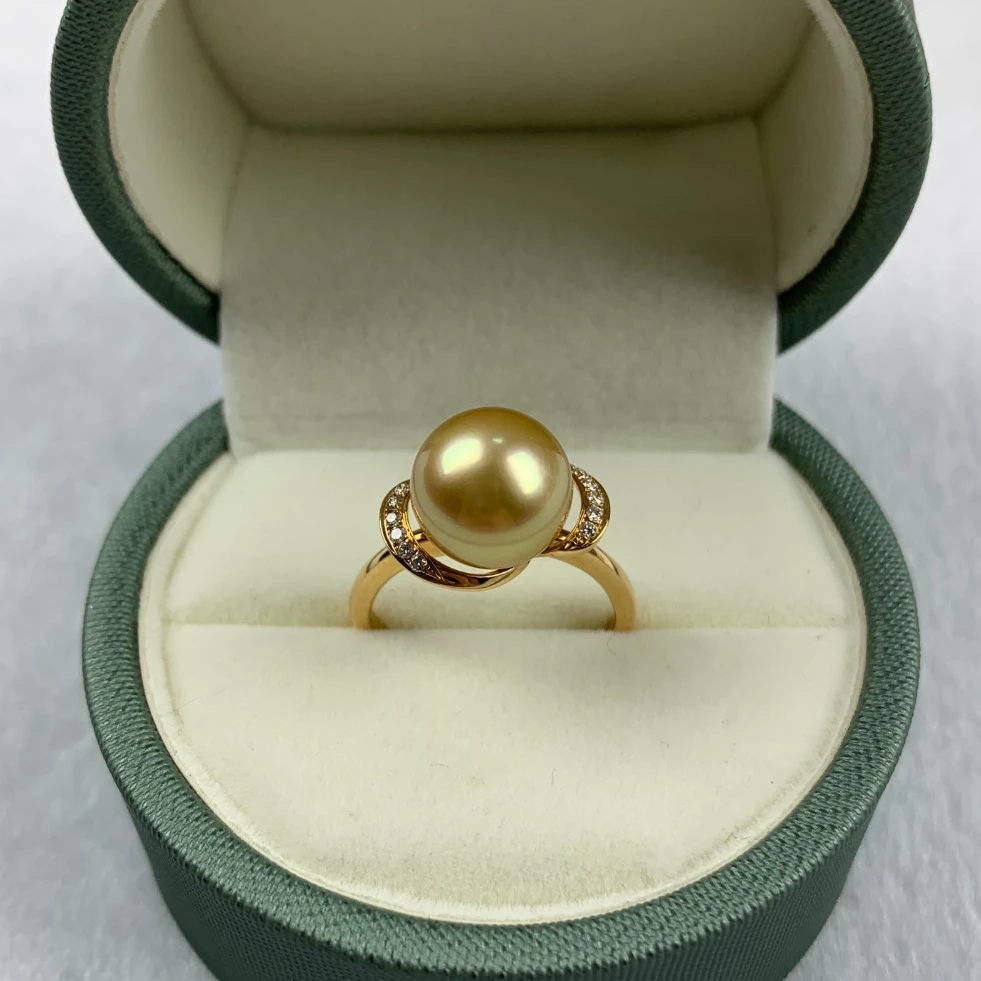 【限定孤品】海水珍珠南洋金珠戒指10-11mm正圆18K金镶钻送人礼物
