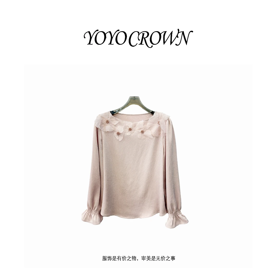 YOYO CROWN 花领衬衣喇叭袖休闲衬衫