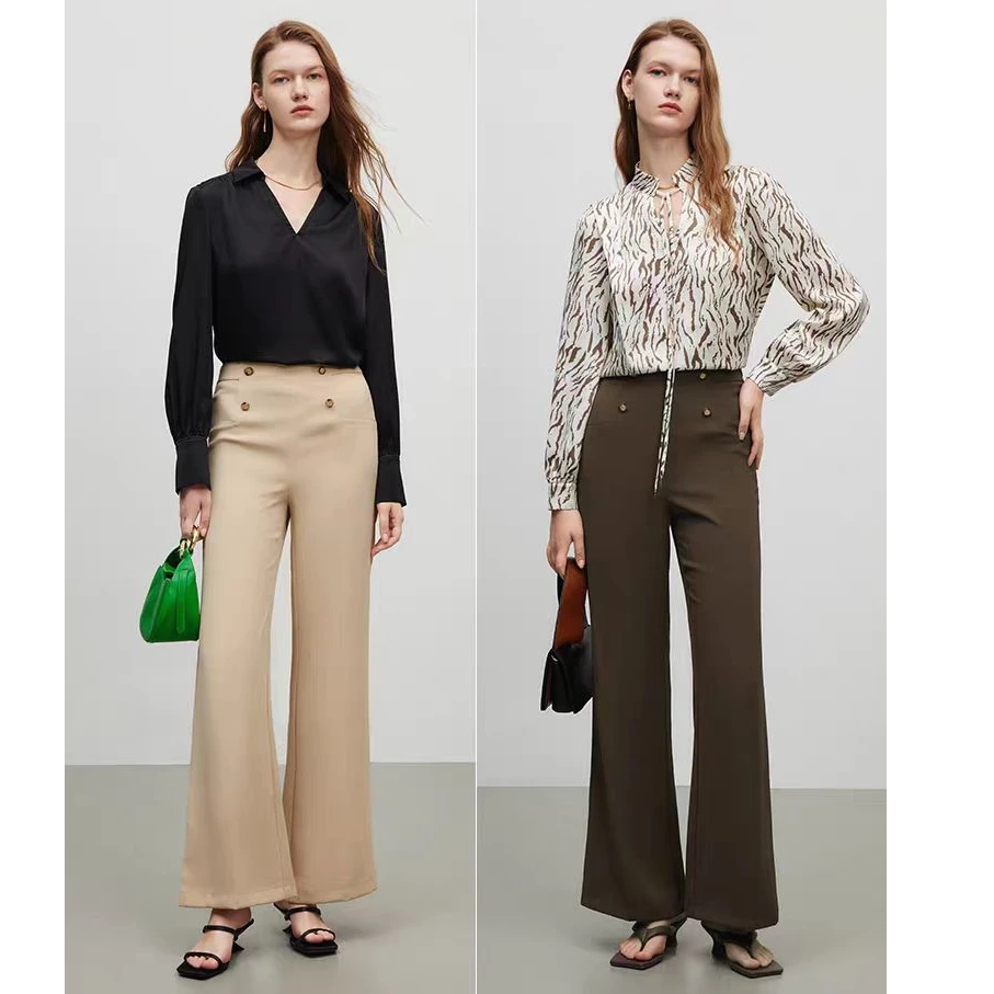 纯色女裤气质高级感坠感高腰设计感直筒微喇裤Y102301095