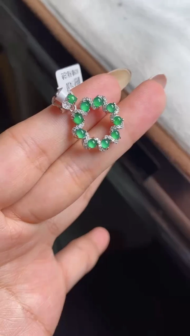 银S925镶嵌戒指翡翠天然A货翡翠