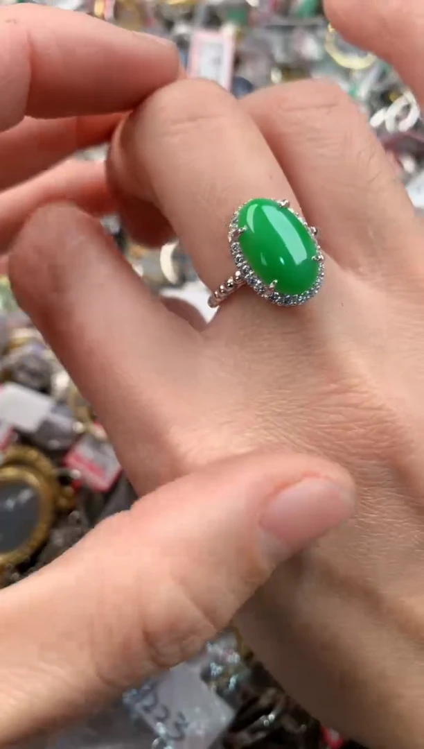 银S925镶嵌戒指翡翠888    1