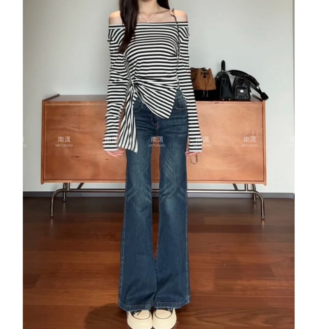 2025新款不贴腿美式辣妹微喇牛仔裤女弹力显瘦休闲百搭拖地喇叭裤