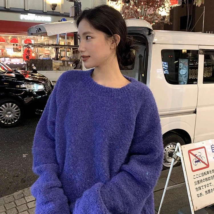 高端货~冬日色彩韩版慵懒圈圈毛衣冬季新款圆领套头上衣
