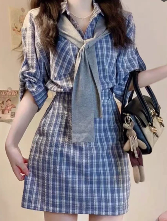 2025秋款新款上衣+半裙套装连衣裙小个子休闲风女装禅意仙气飘飘