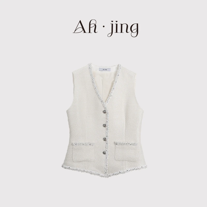 Ah·Jing 梓静 【】白色时尚背心百搭显气质法式简约极简风0289