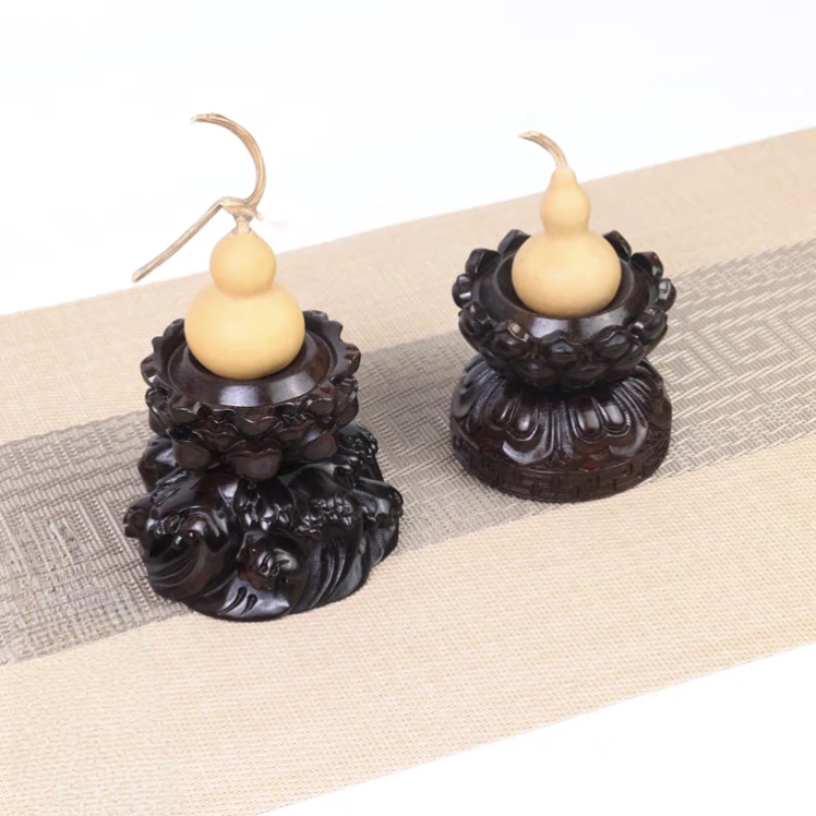 黑檀莲花底座水晶球保健手球葫芦工艺品摆件底座可旋转展示木托