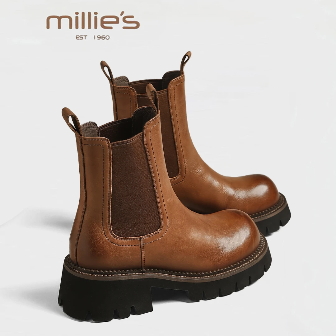MILLIE'S/妙丽2025新款复古休闲百搭切尔西靴女鞋时尚潮流休闲靴