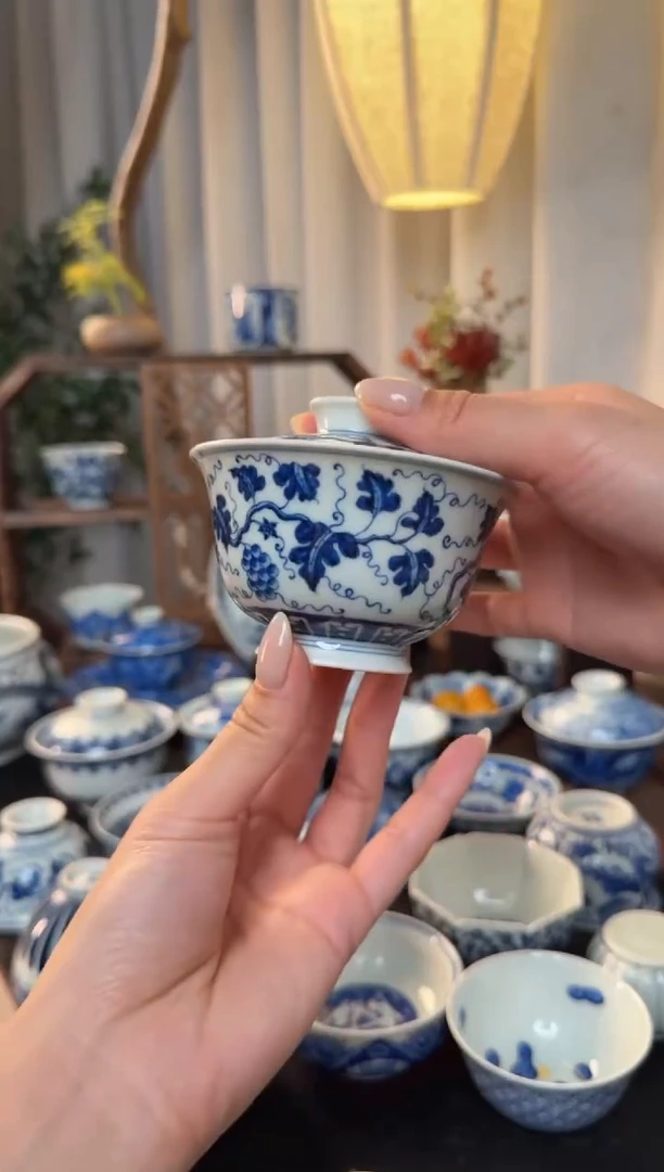 盖碗瓷仿明葡萄盖碗110cc