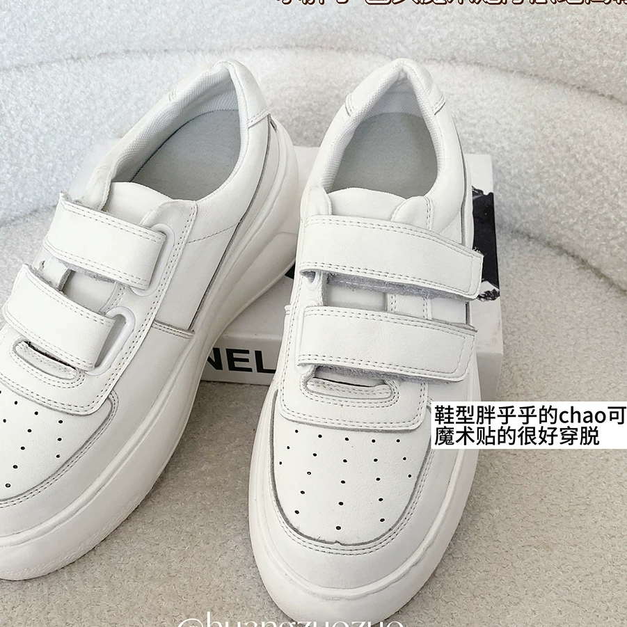 佐佐家小个子 圆头厚底增高魔术贴小白鞋女百搭休闲内增高板鞋