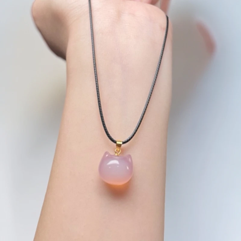 天然玛瑙玉髓胖胖小猫头吊坠