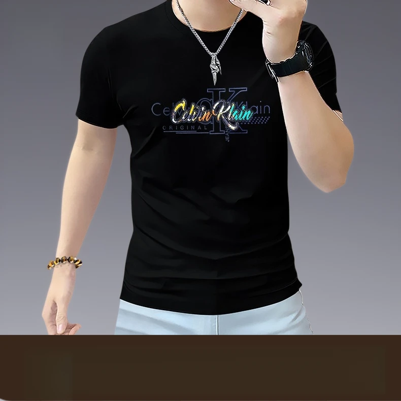 夏季新款圆领帅气冰丝上衣打底半袖薄款男士短袖T恤修身