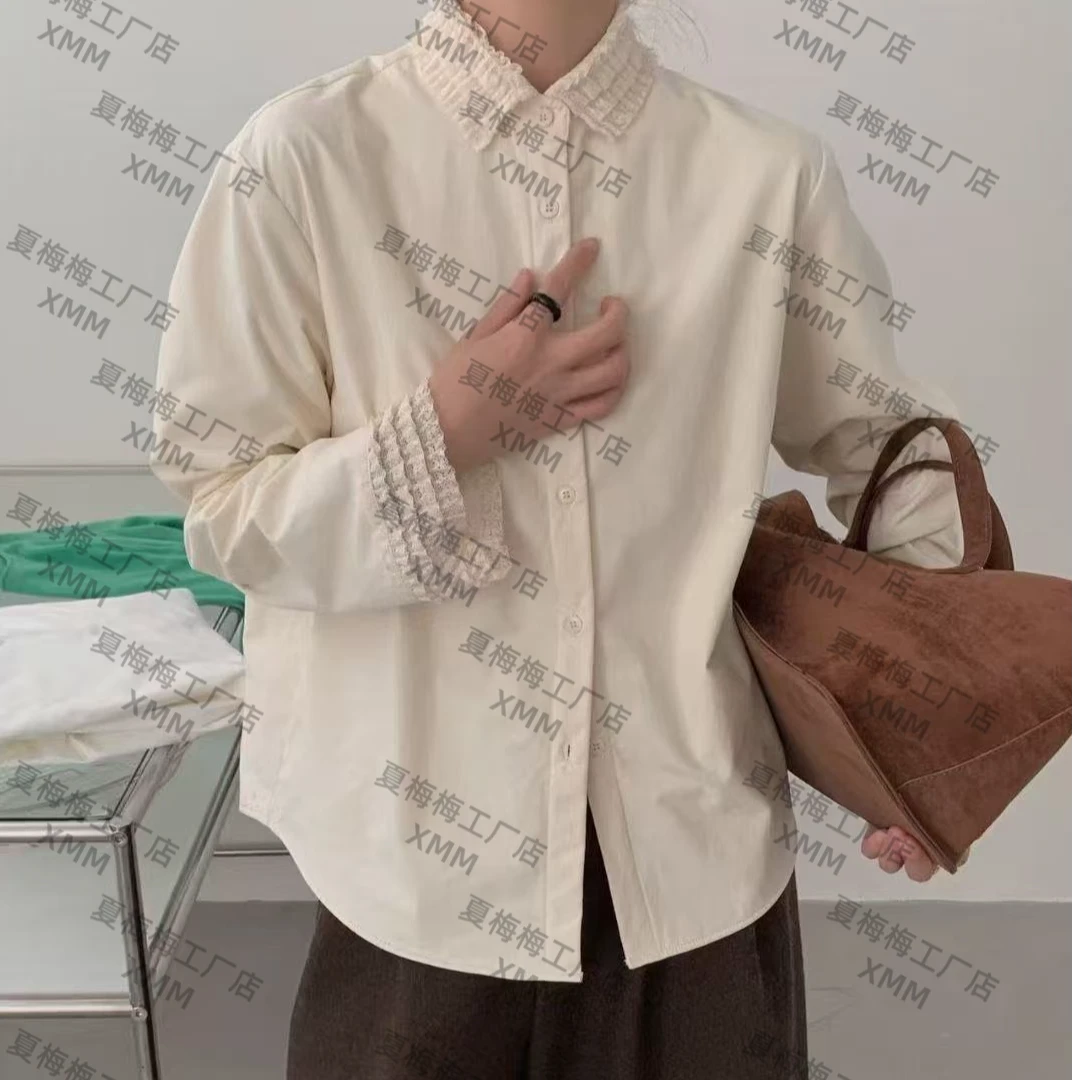 XMM.【加绒花边衬衣】休闲衬衫冬季单排扣长袖蕾丝宽松小众MM663321