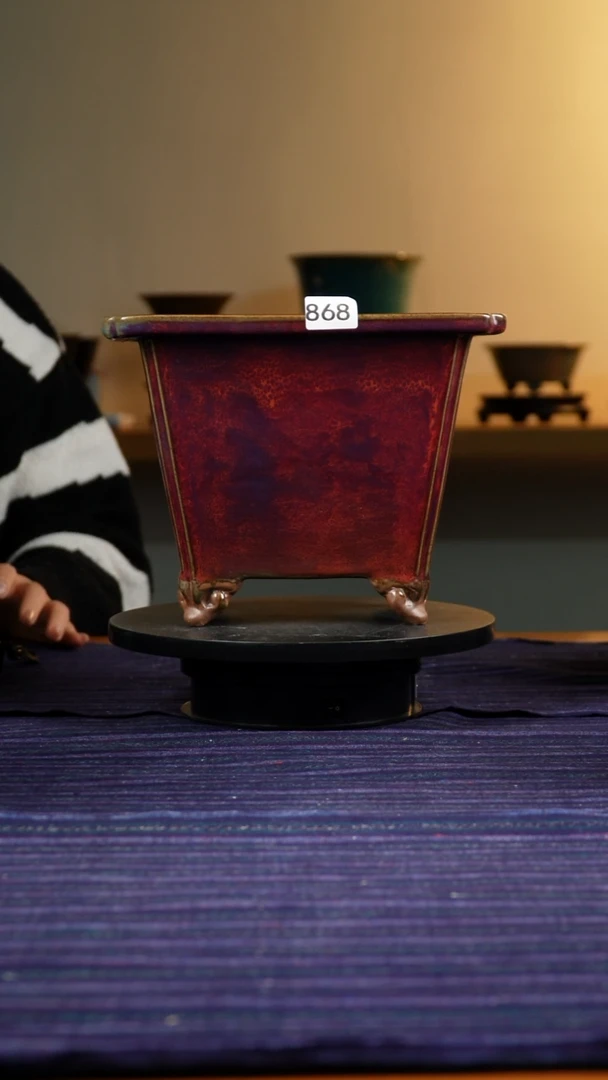 868柴烧红色四方花盆18.6/15.5 24.5/19.5 21/16