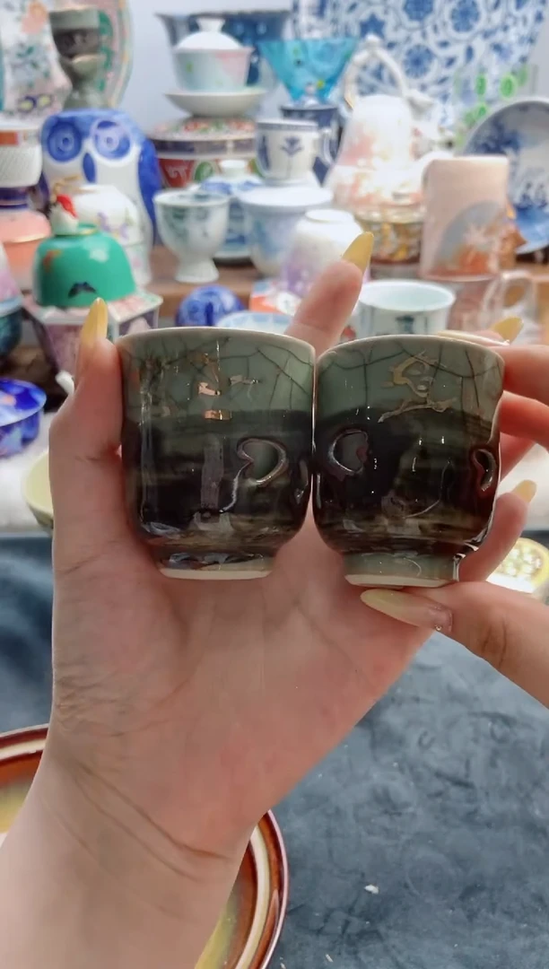 瓷片全品相马汤吞一对默认微瑕，满25包邮。