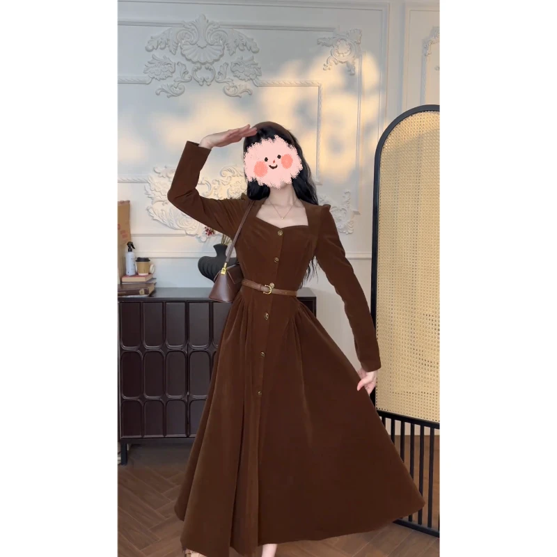 大码【须尽欢】秋冬新款中式轻奢气质设计师连衣裙洋气法式长裙子