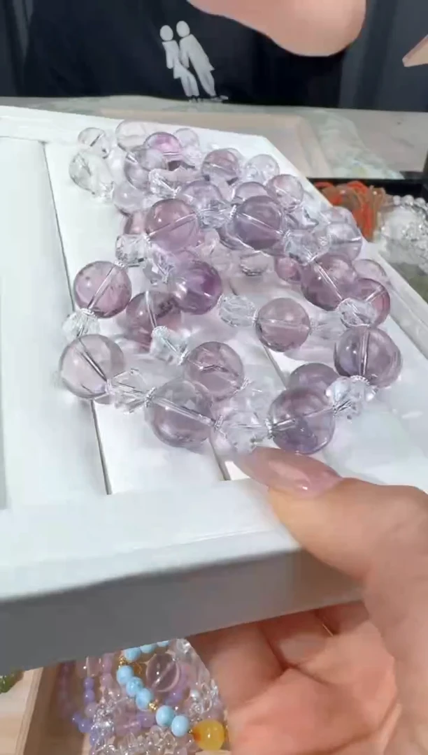 水晶手链银S925镶嵌紫水白水斜方块款发货多样性发其一