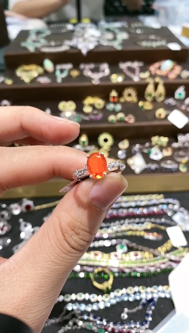 【闪购商品】欧泊戒指银S925镀金镶嵌戒指