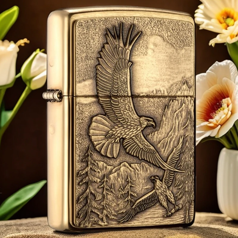 zippo打火机正品美版在册20854高山鹰拉丝黄铜徽章煤油火机MBJ1