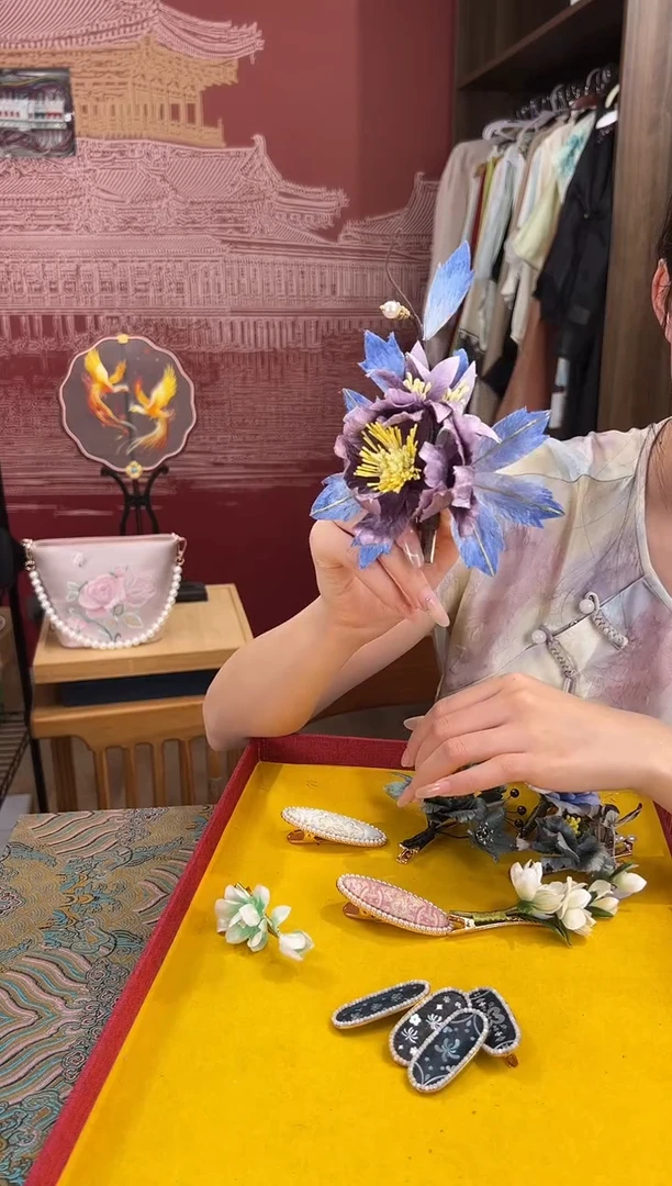 刺绣非遗绒花（发饰）