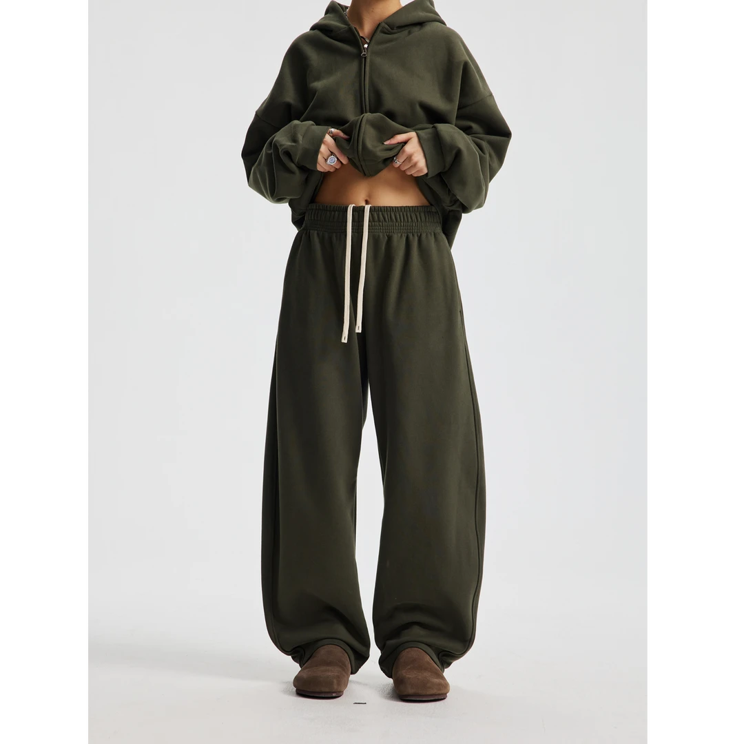 DKS 430G重磅加绒加厚弯刀卫裤2025秋冬潮牌百搭情侣运动宽松长裤