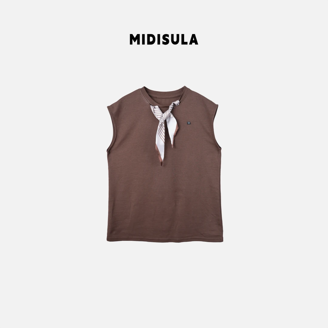 MDSL·夏日ootd高级小众不撞款穿搭休闲t恤不规则无袖围巾0826