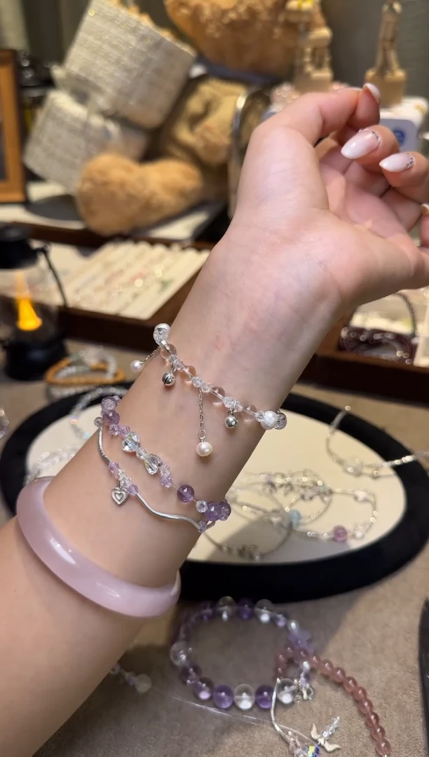 银S925镶嵌手链水晶白水珍珠挂坠
