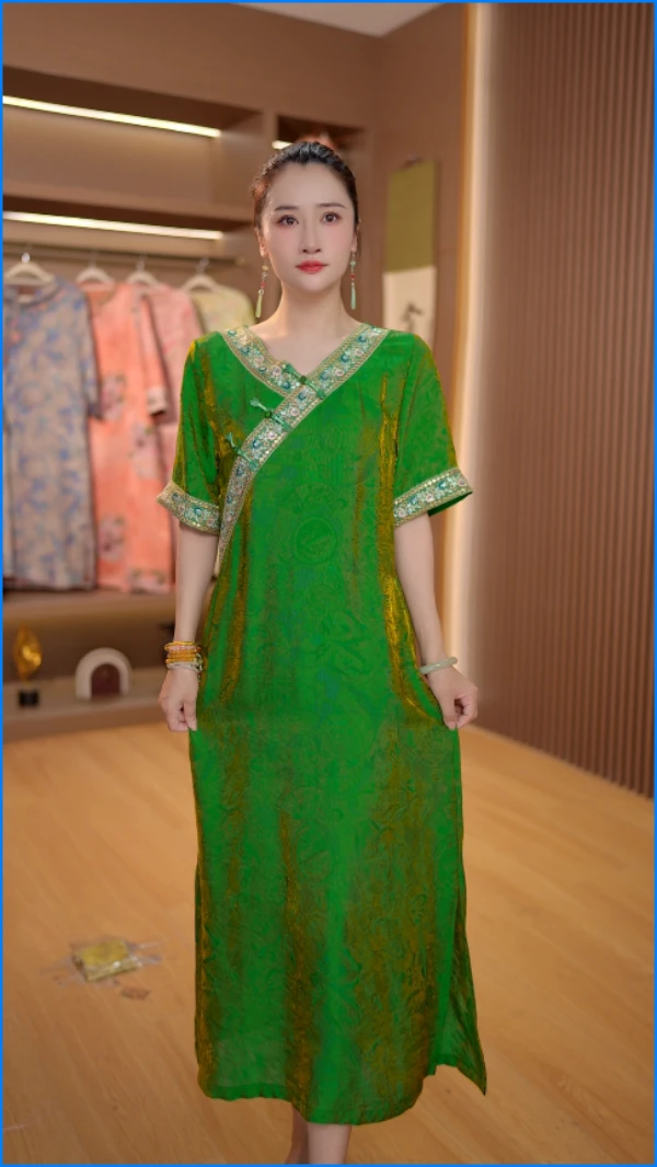 【玲珑】夏季新款时尚提花宽松显瘦新中式国风改良旗袍裙14916