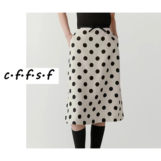 【裁缝方师傅家】亚麻波点半身裙气质高腰夏季显瘦休闲时尚A字百搭
