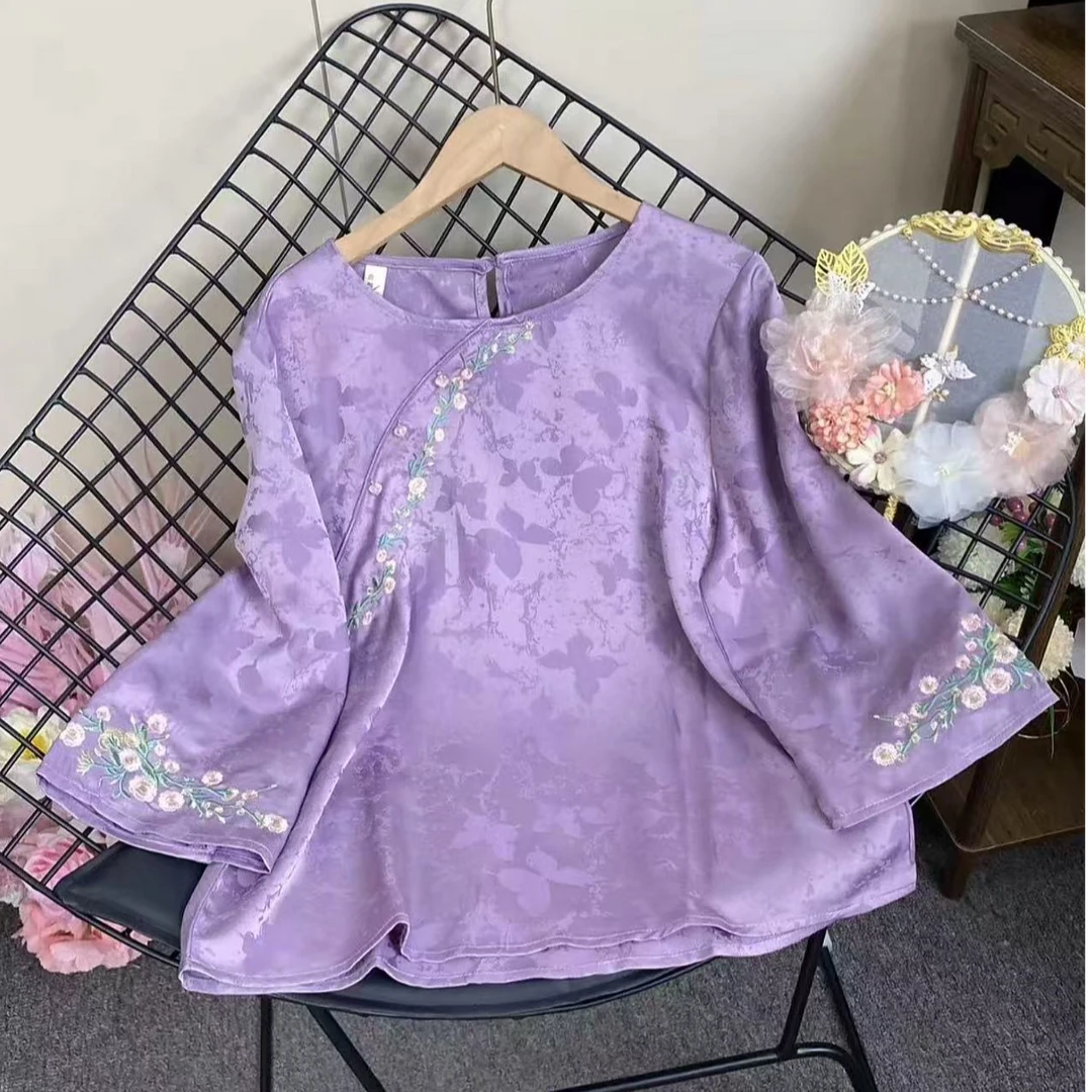 新款轻奢时尚减龄洋气百搭国风中式刺绣绣花上衣--F127