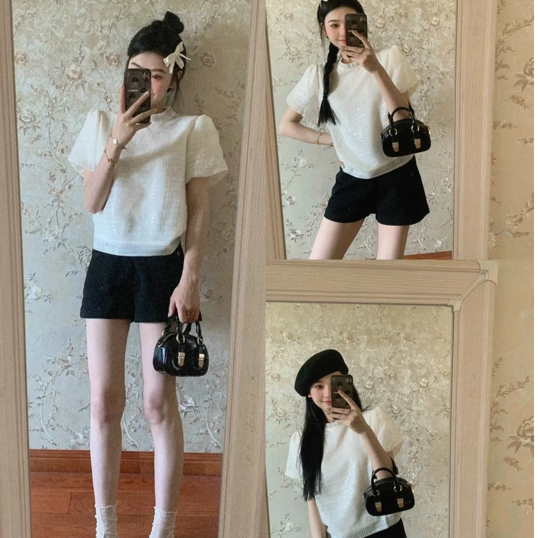 2025夏季新款时尚短袖上衣气质显瘦洋气休闲百搭性感辣妹外穿上衣