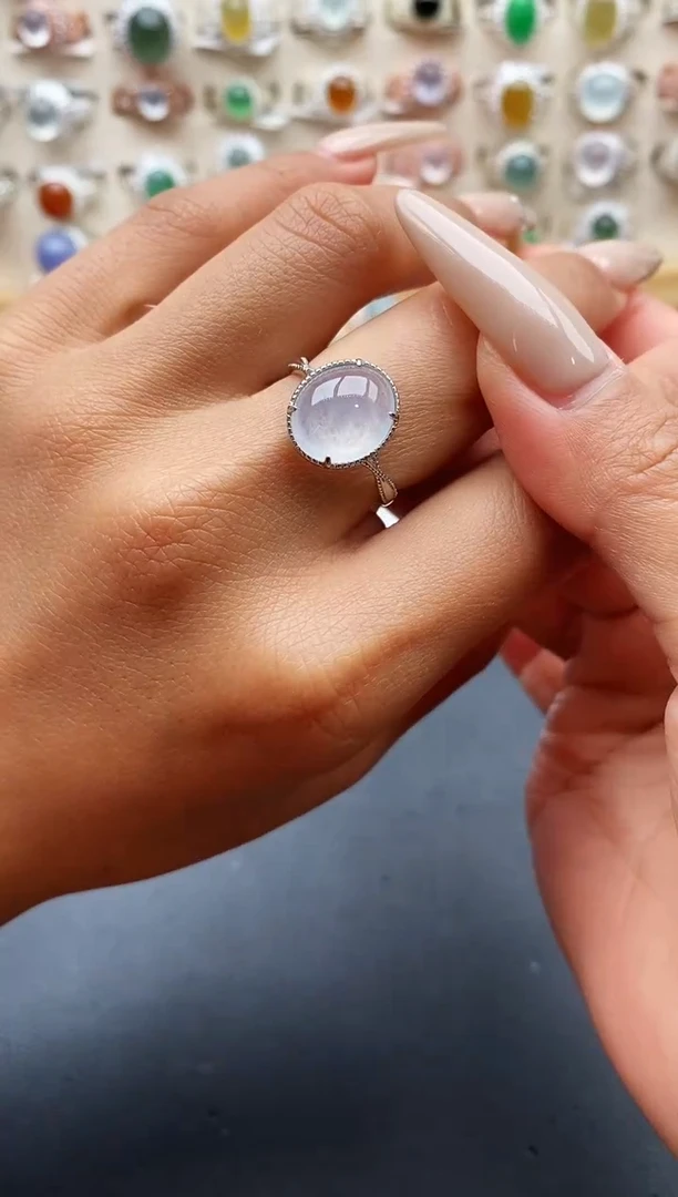 银S925镶嵌戒指翡翠缅甸天然A货翡翠1 8-6