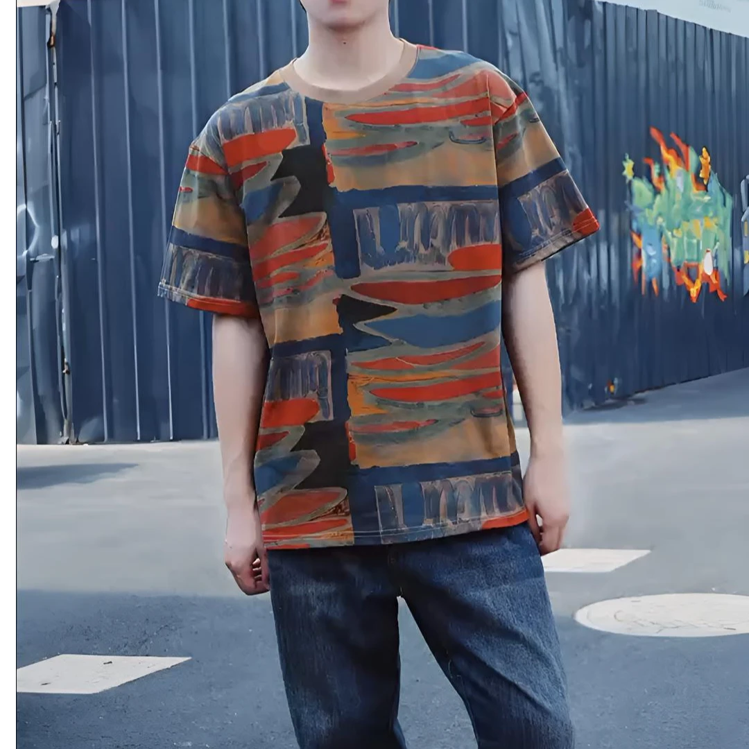 男女同款重磅纯棉短袖宽松大码涂鸦T恤时尚打底t潮流百搭夏季