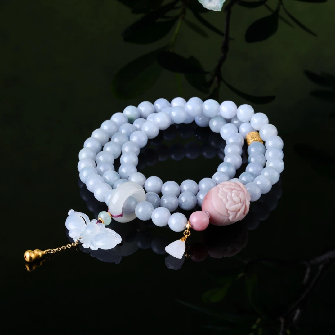 【意婵】《蝶引月》天然高品紫翡翠多圈手链18k金和田玉盐源-914965