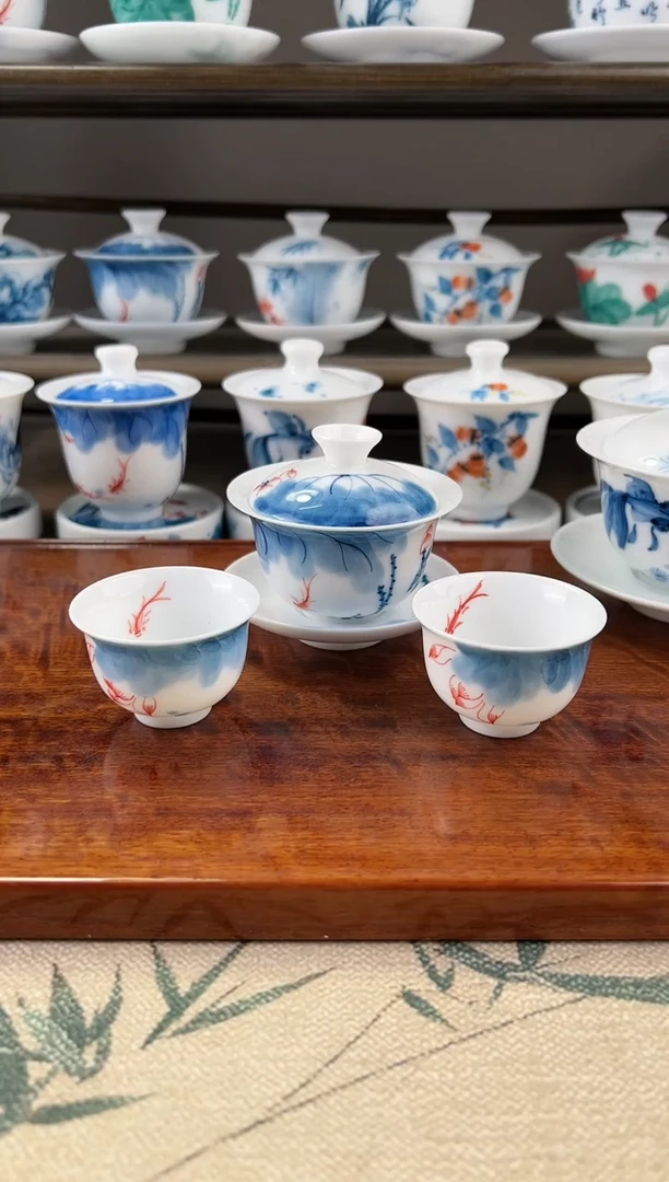 全品线条莲80ml三才盖碗+小美人杯2个