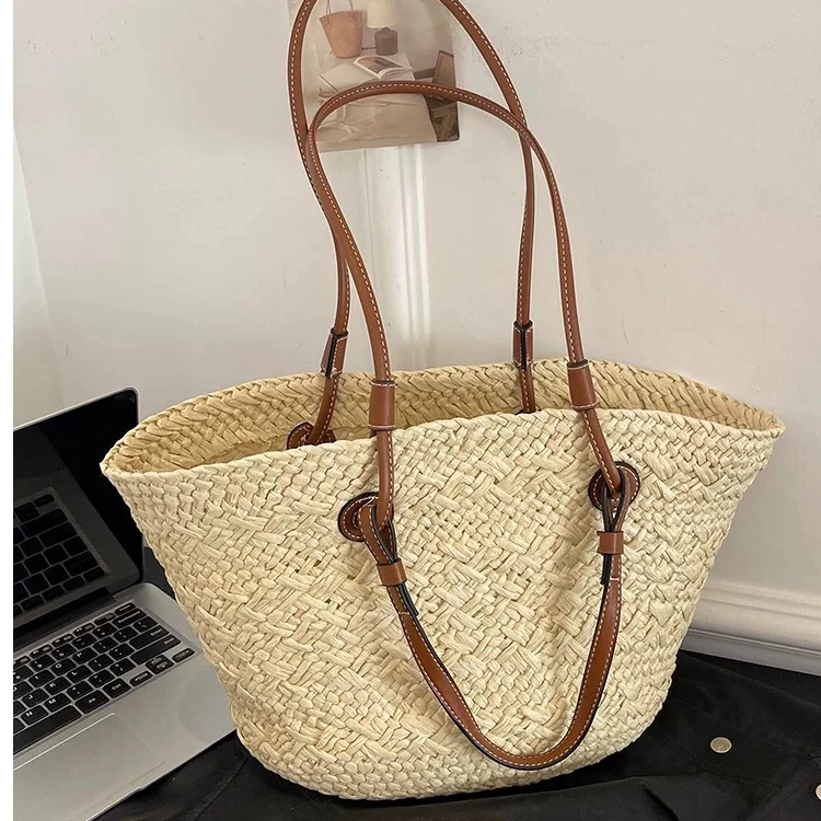 大容量草编包包女2025新款编织度假海边沙滩手提菜篮子单肩托特包