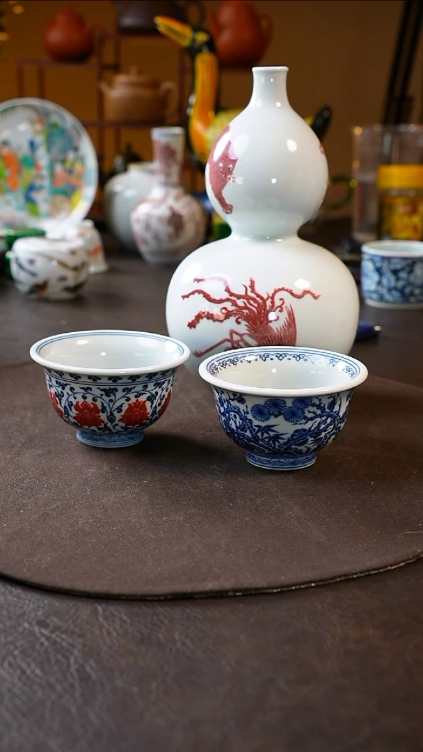 【闪购商品】釉里红五灵图+釉里红压手+松竹梅压手