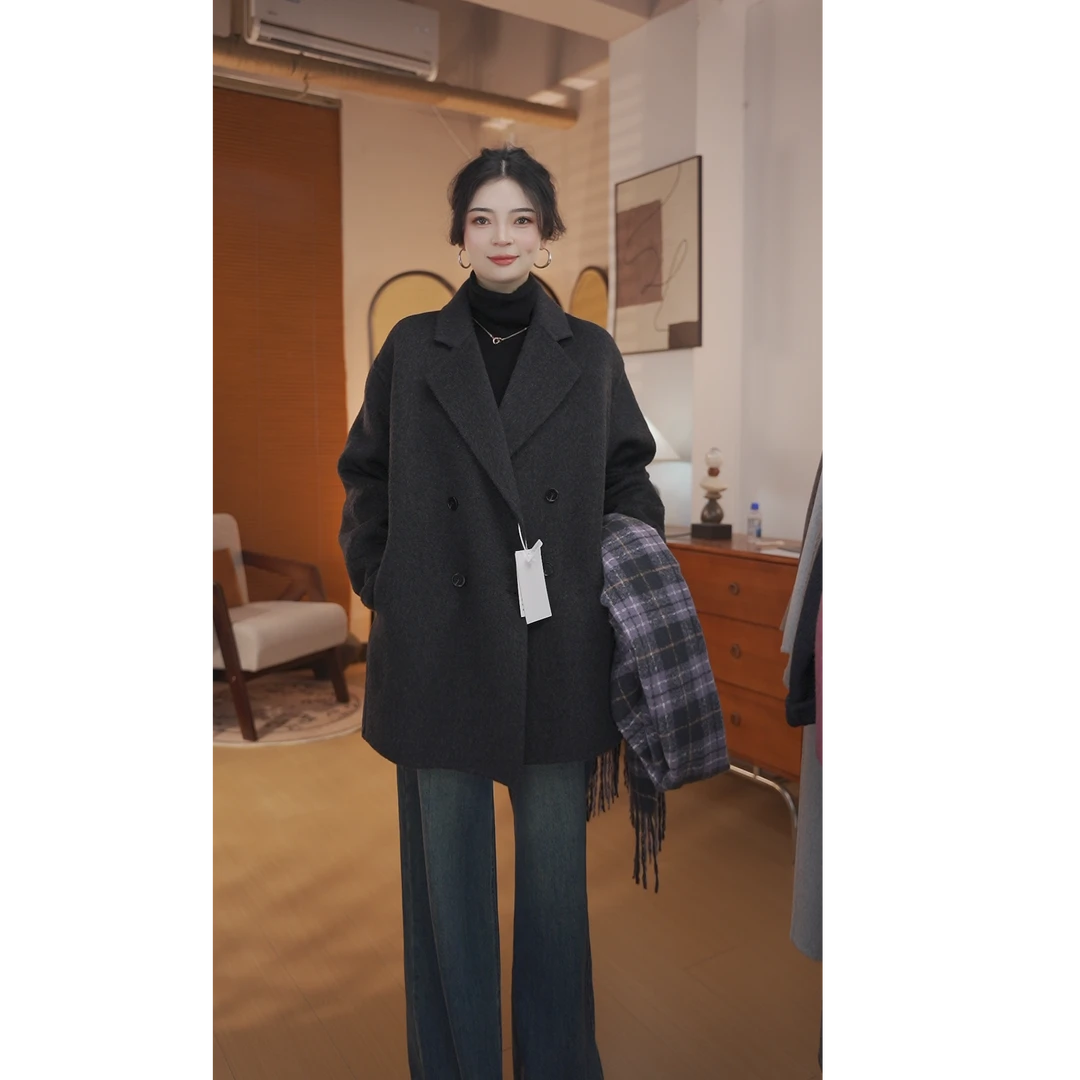 【短款西西里】上新春款女装双面长羊毛大衣小西装外套